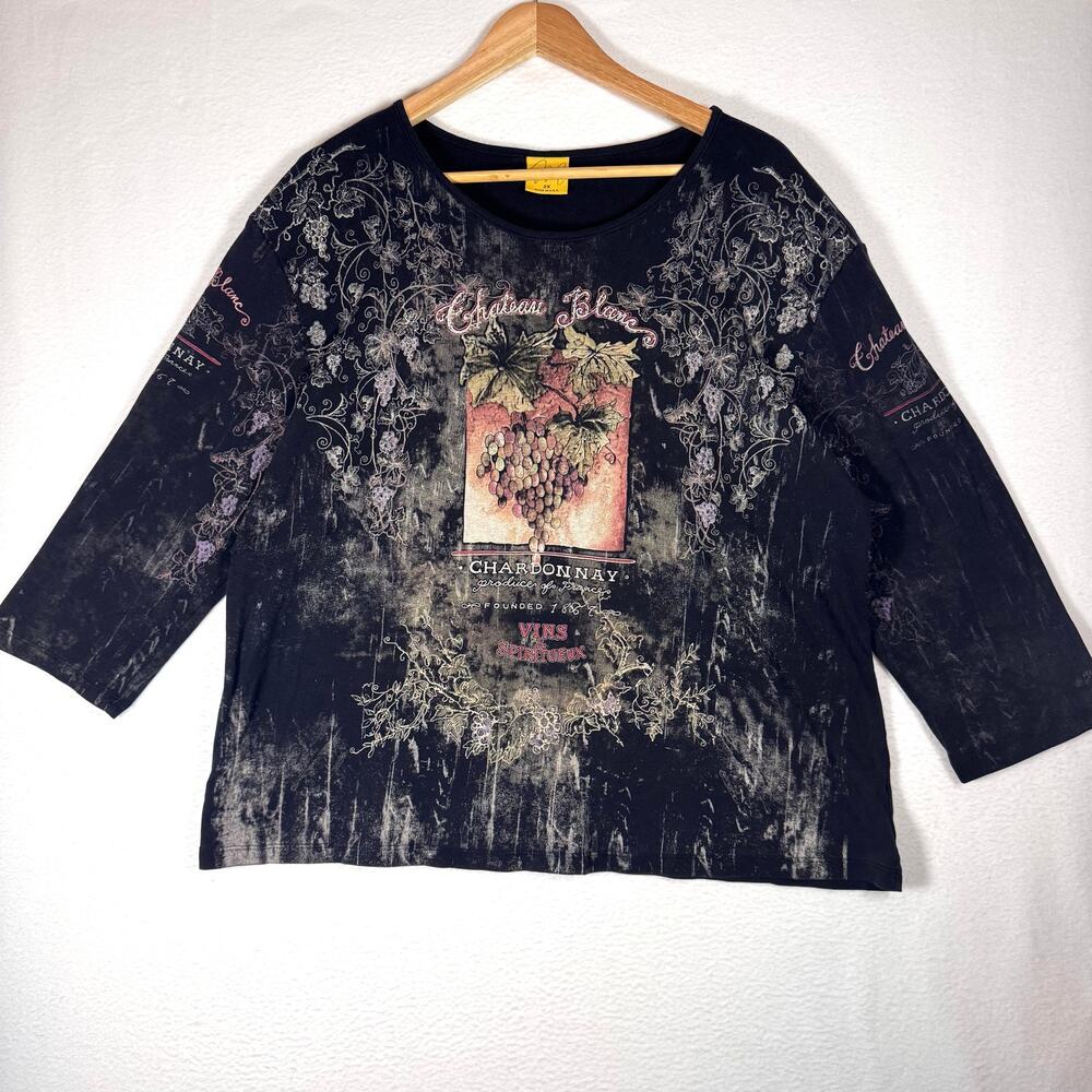 Vintage MONA LISA BRAND Chateau Blanc Chardonnay Shirt 3/4 Sleeve Plus Size 2X